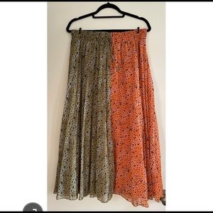 ASOS Pleated Midi Skirt With Shirred Waistband In Spliced Print (Size 10)